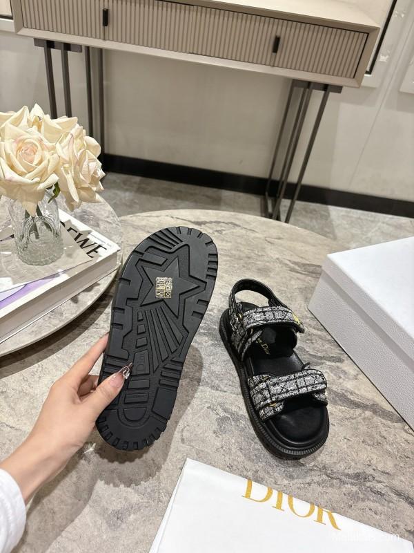 2025 Women Dior Black White Fabric Sandals KFY00300