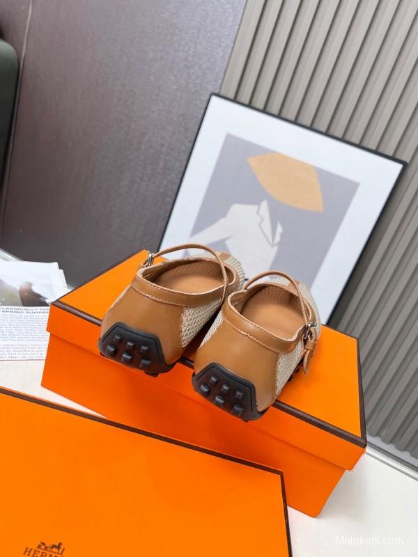 2025 Women Hermès Beige Mesh Leather Mary Jane LY00230