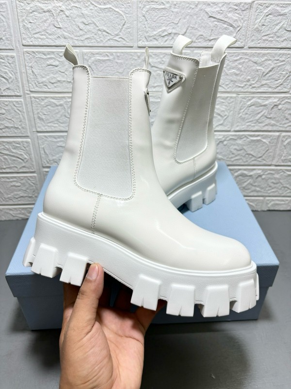 2024 Women Prada White Leather Boots MJ00380