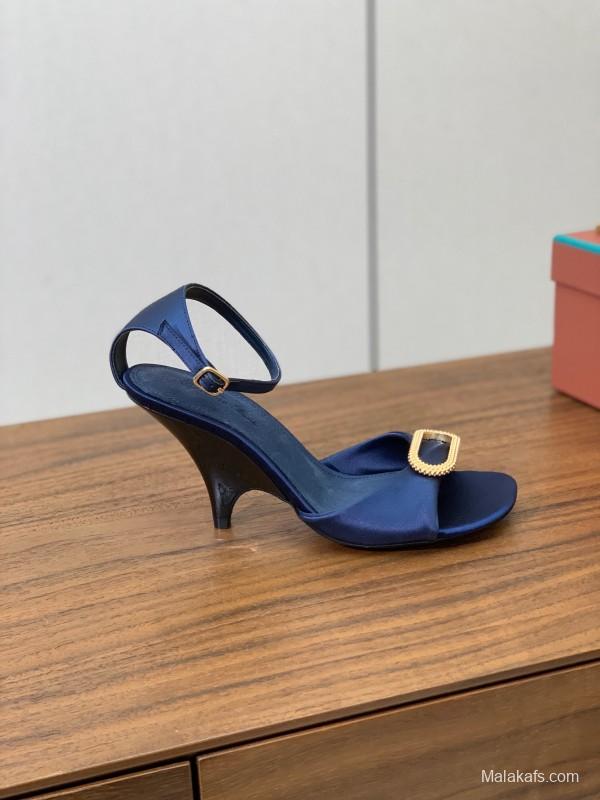 2025 Women Le Parmentier Navy Silk Sandals KFY00280