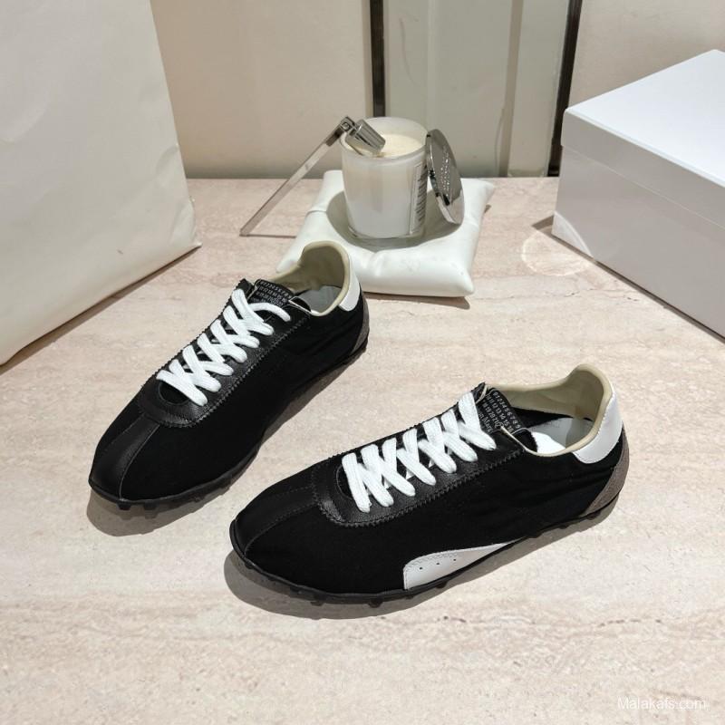 2025 Unisex MM6 Maison Margiela Black White Leather Canvas Sneakers