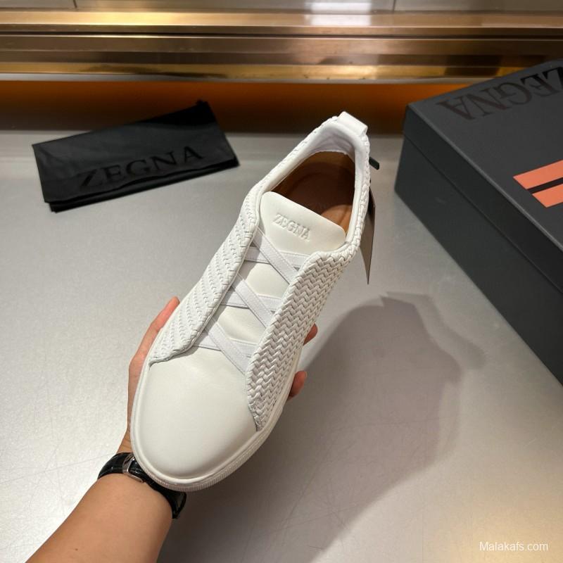 2024 Men Ermenegildo Zegna White Leather PELLETESSUTA Sneakers MJ00280