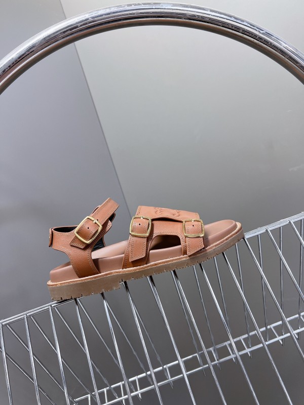 2025 Women Celine Light Brown Leather Sandals KFY00280