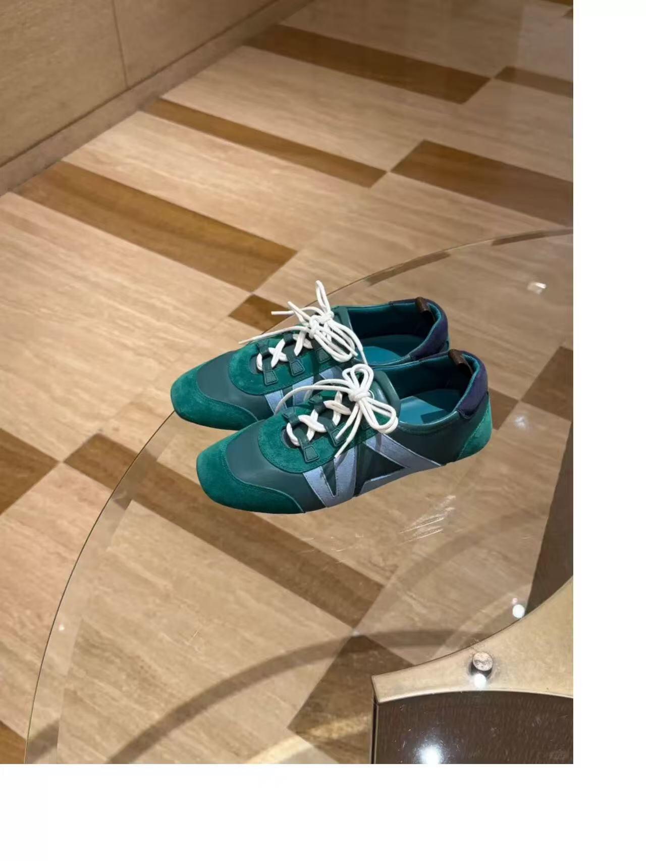 2025 Men Louis Vuitton Green Blue Suede Leather Sneakers
