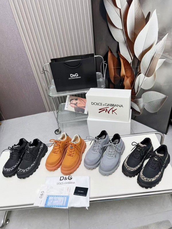 2024 Unisex Dolce & Gabbana Orange Leather Chunky Sole Derby Sneaker