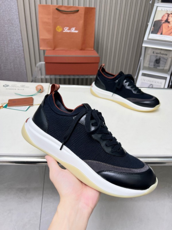 2024 Men Le Parmentier Black Grey Mesh Leather Sneakers