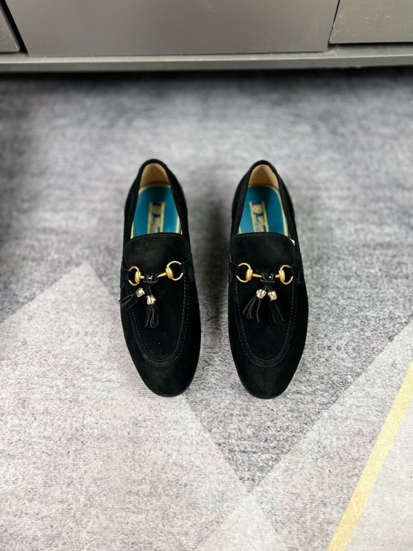 2024 Men Gucci Black Suede Leather Loafers MJ00280