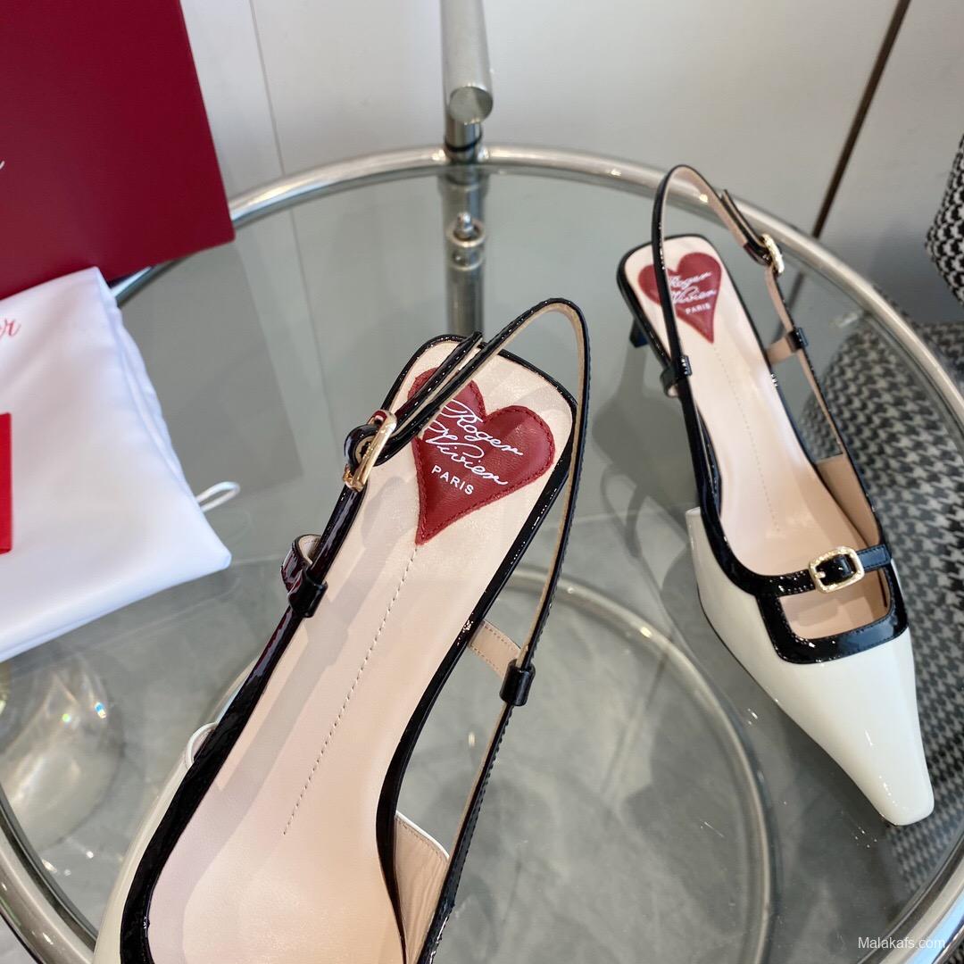 2025 Women Roger Vivier White Black Patent Leather Slingback Pump KFY00340