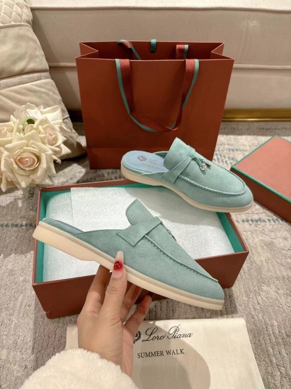 2025 Women LP Mint Green Suede Loafers LY00430F