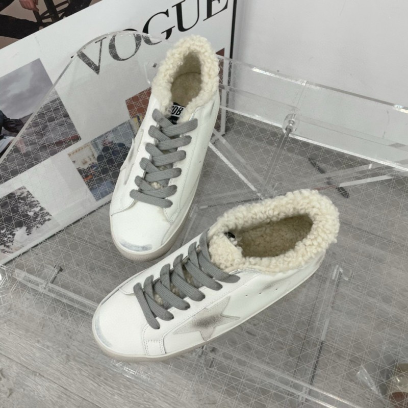 2025 Women GGDB White Grey Leather Shearling Sneakers