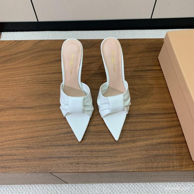 2025 Women Gianvito Rossi White Leather Pointed Toe High Heel Mule