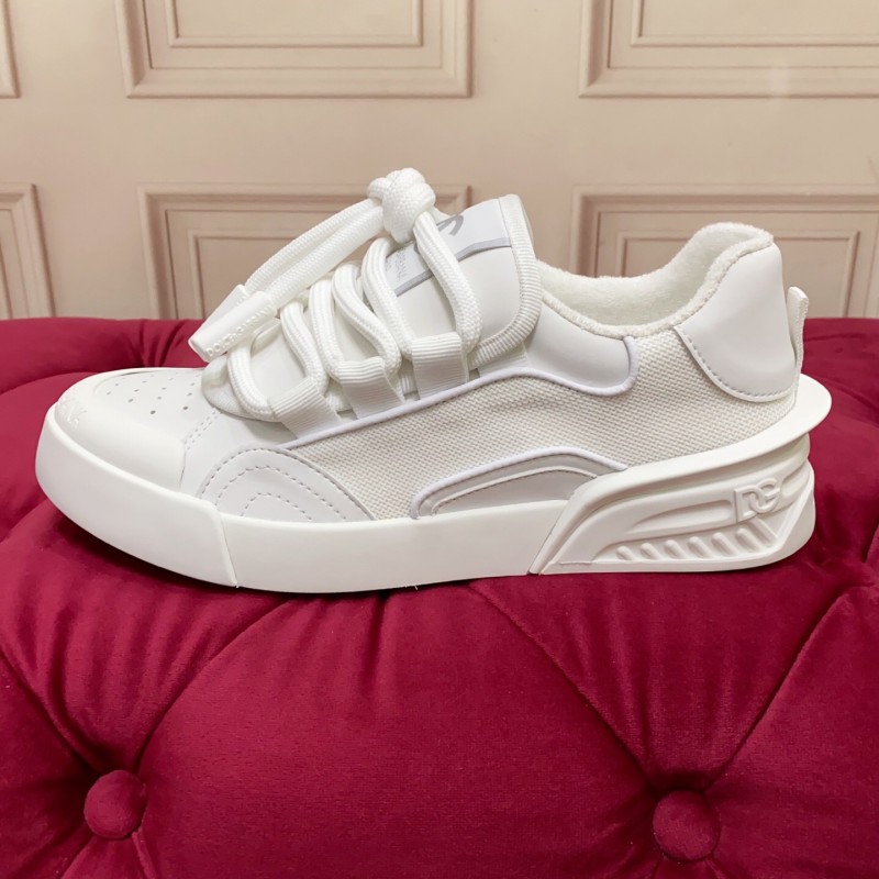 2025 Unisex Dolce & Gabbana White Leather Mesh Sneakers