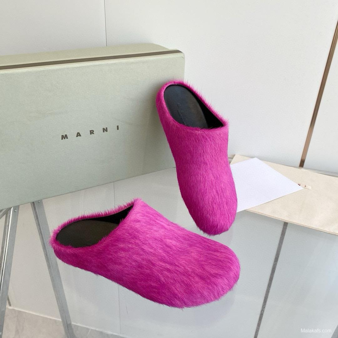 2024 Unisex Marni Pink Calf Hair Leather Mules MJ00320+20