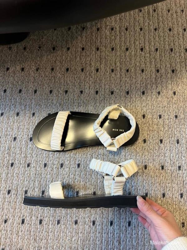 2025 Women The Row White Leather Flat Sandals