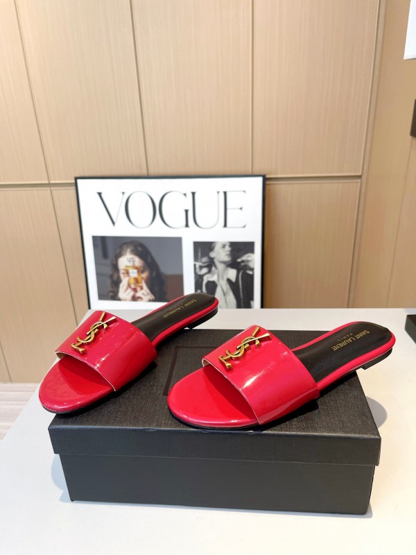 2025 Women Yves Saint Laurent Red Patent Leather Slippers LY00180