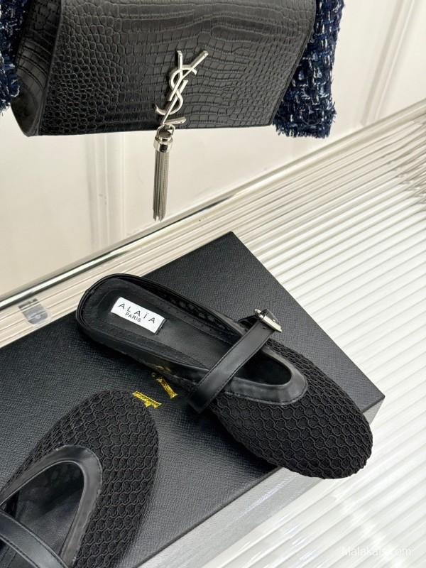 2025 Slippers YSL Black Mesh Leather