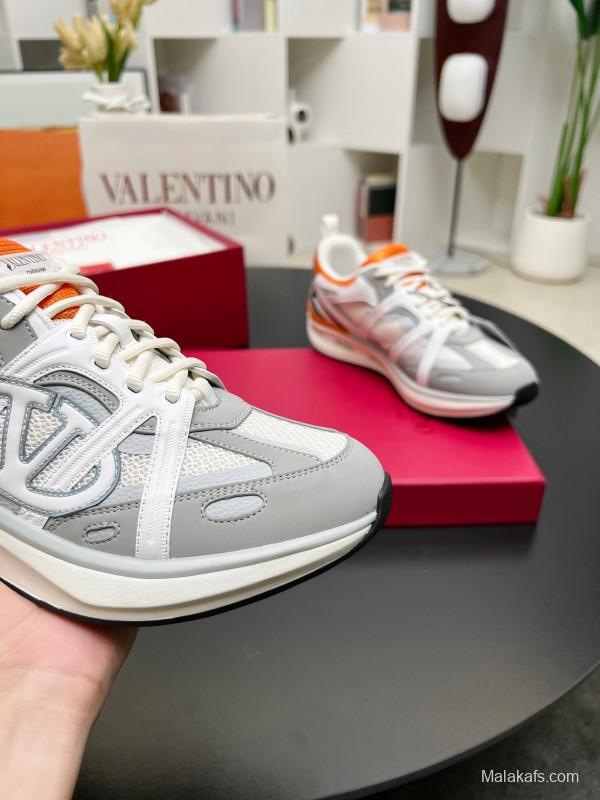 2025 Unisex Valentino White Orange Grey Mesh Fabric Sneakers Vlogo Welding LY00410