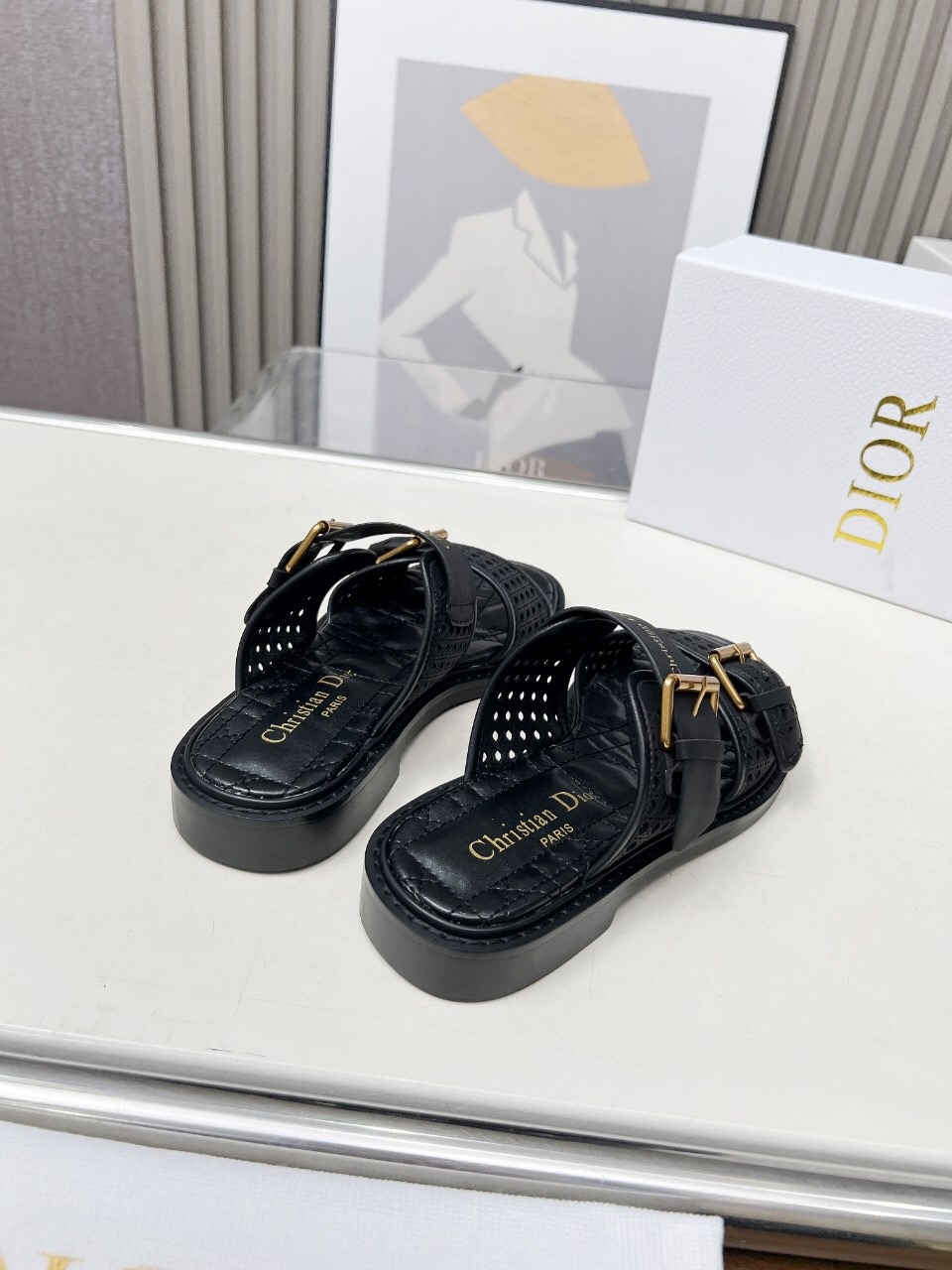 2025 Women Dior Black Leather Slippers