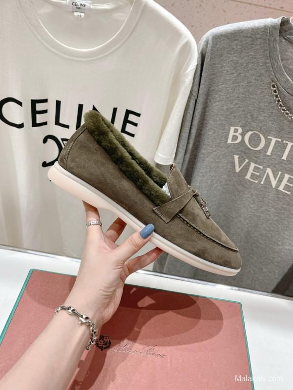 2024 Women LP Brown Suede Loafers With Wool Lining MJ00300