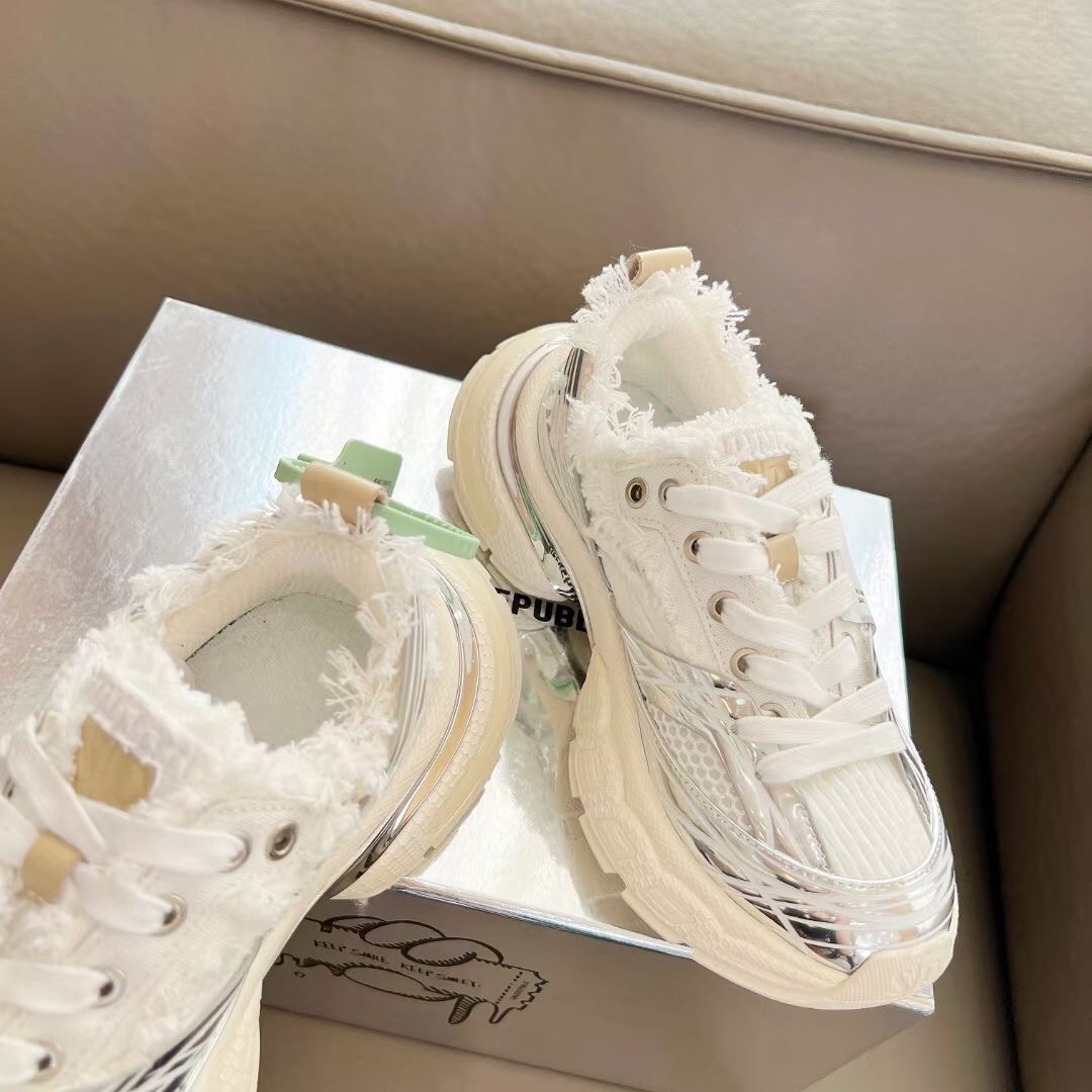 2025 Unisex Smilerepublic White Silver Mesh Leather Fur Sneakers