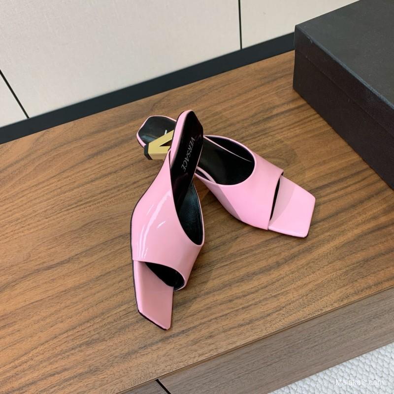 2025 Slippers VERSACE Pink Patent Leather Slippers