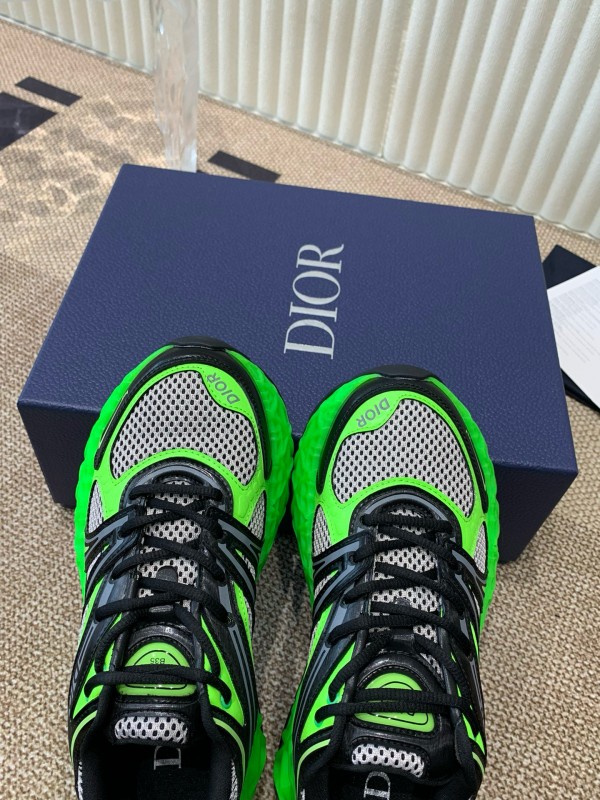 2024 Unisex Dior Green Black Leather Mesh Sneakers MJ00400