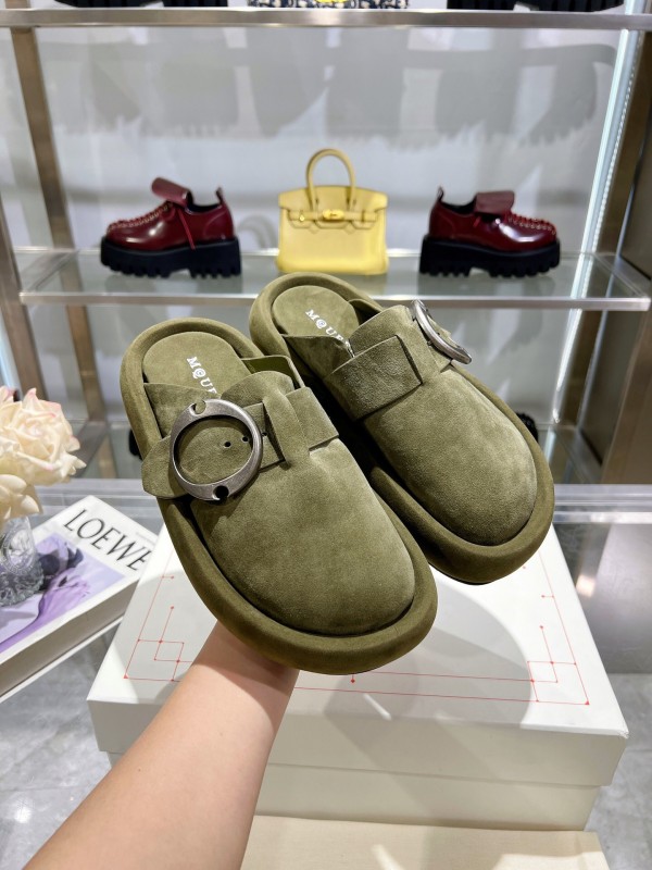 2025 Unisex ALEXANDER MCQUEEN Olive Suede Slippers