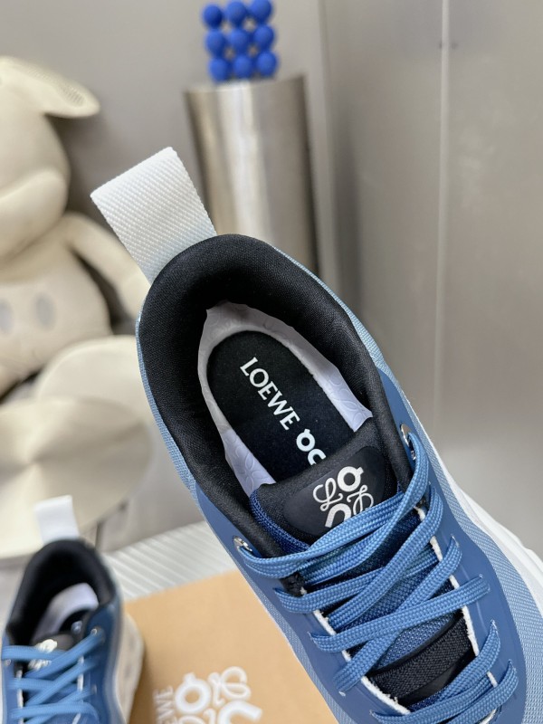 2025 Unisex Loewe Blue Grey White Leather Mesh Sneakers