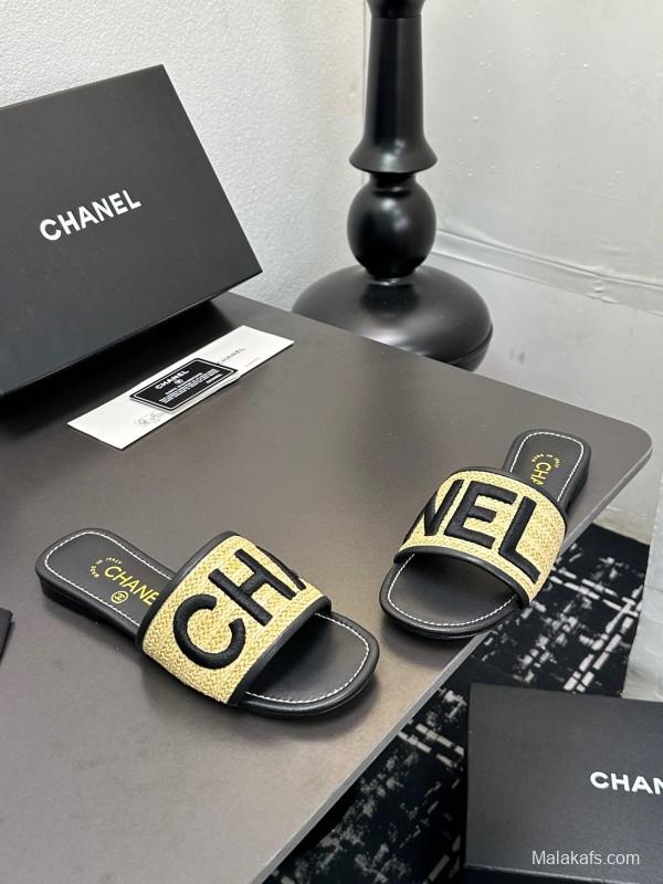 2025 Slippers Chanel Yellow Black Fabric Slide
