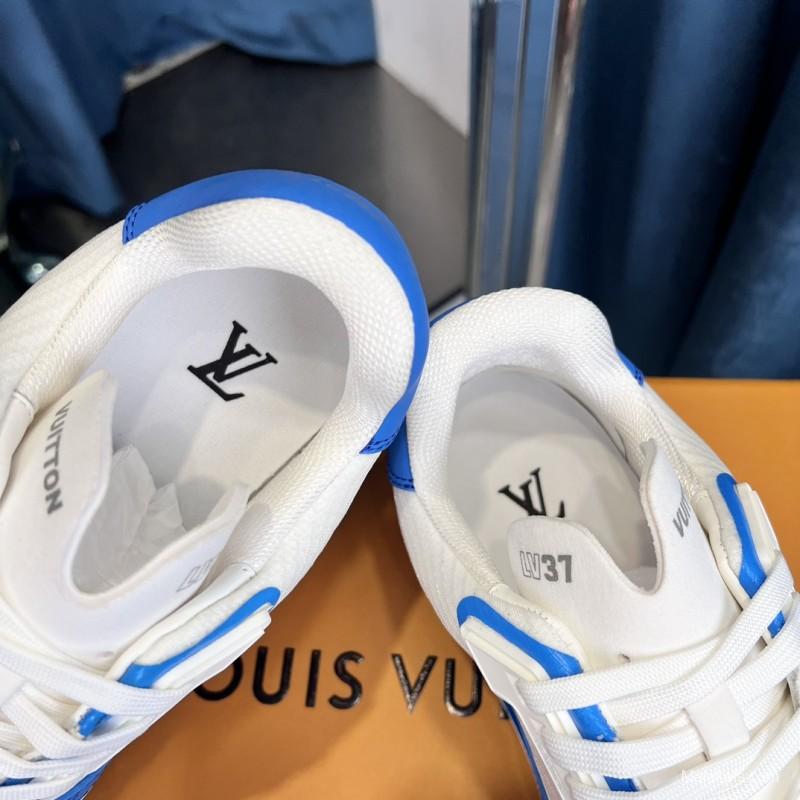 2025 Men Louis Vuitton White Blue Leather Trainer