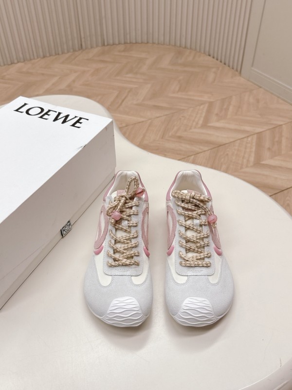2025 Women Loewe Pink White Leather Balletrunner Ballet Sneakers KFY00300(F)