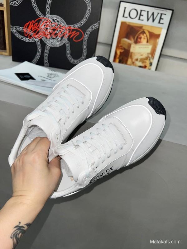 2025 Men VERSACE White Grey Leather Suede Sneakers LY00320