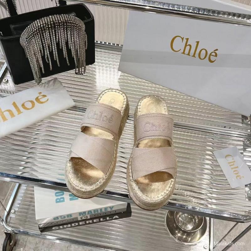 2025 Women Chloé Beige Fabric Espadrille Slip-On Sandals LY00320