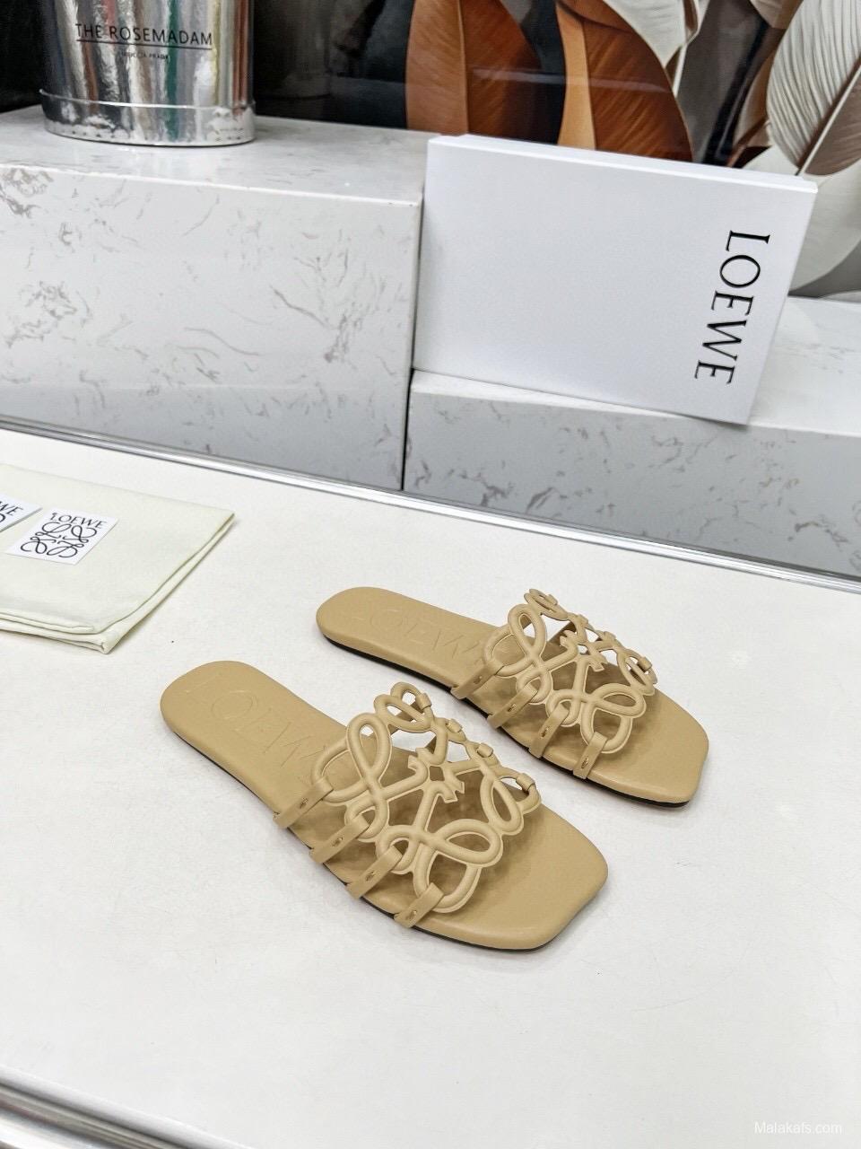 2025 Loewe Beige Leather Slippers