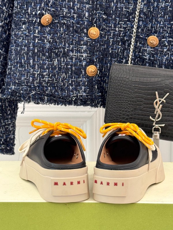 2025 Women YSL Saint Laurent Black White Leather Platform Sneakers Yellow Lace LY00360(F)