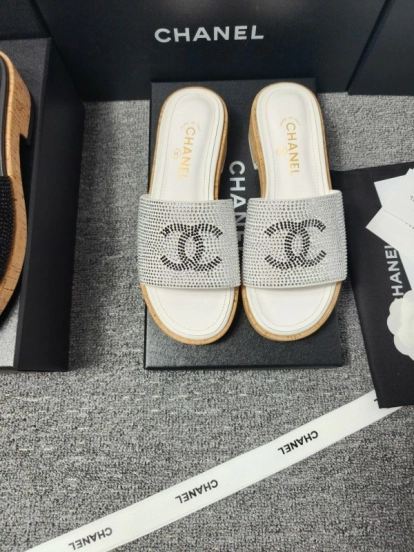 2025 CHANEL Silver Crystal Leather Slippers