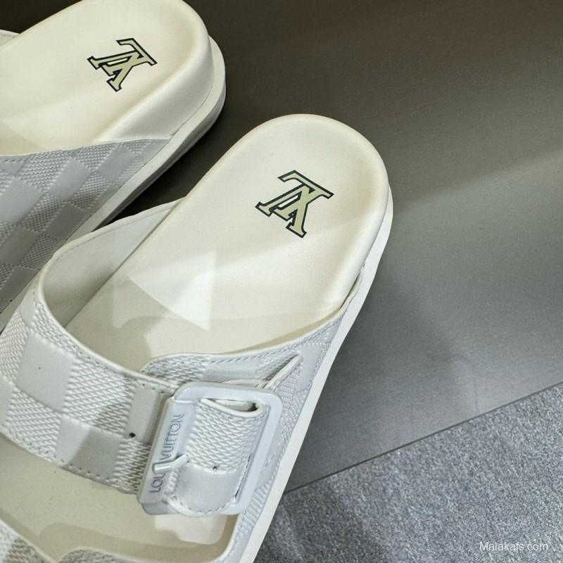 2024 Slippers Louis Vuitton White Leather Slippers