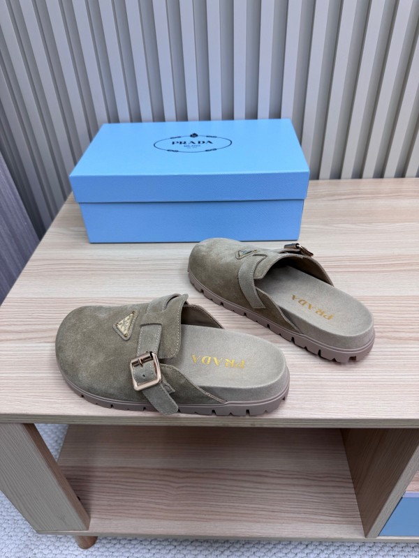2025 Prada Grey Suede Slippers LY00280