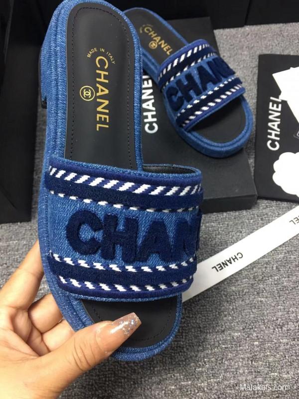 2025 Slippers Chanel Blue Fabric Slippers LY00270