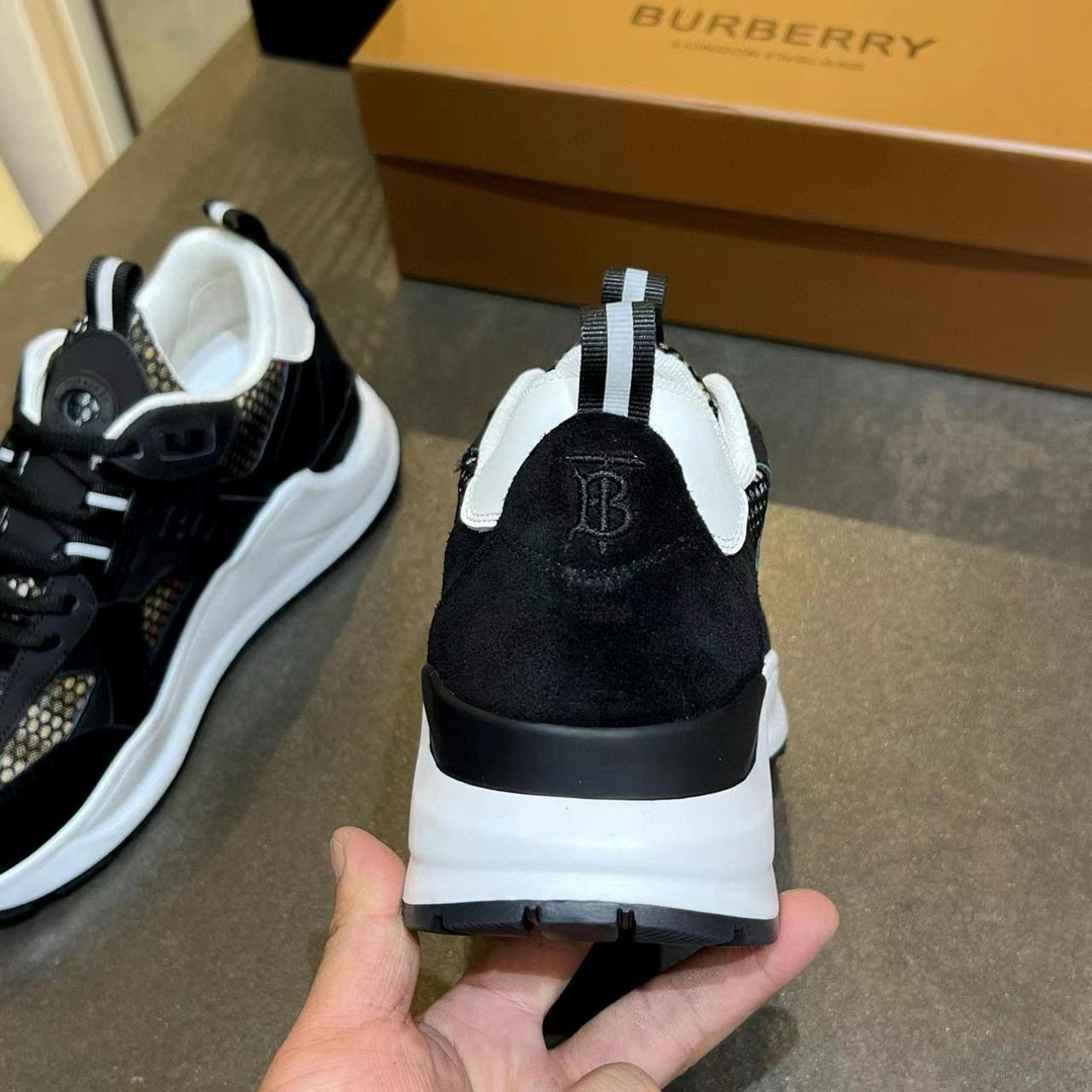 2025 Unisex Burberry Black White Suede Leather Cotton Sneakers Vintage MJ00380