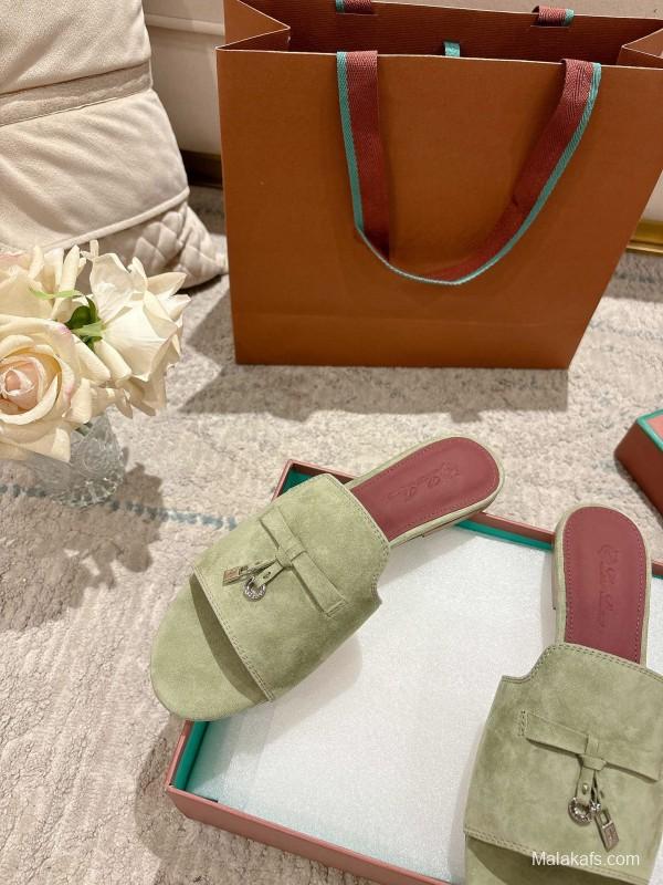 2025 Slippers LP Light Green Suede Slippers