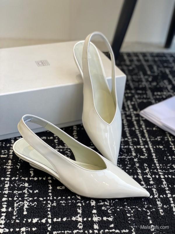2025 Women Toteme White Patent Leather Slingback Pointed Toe Pumps