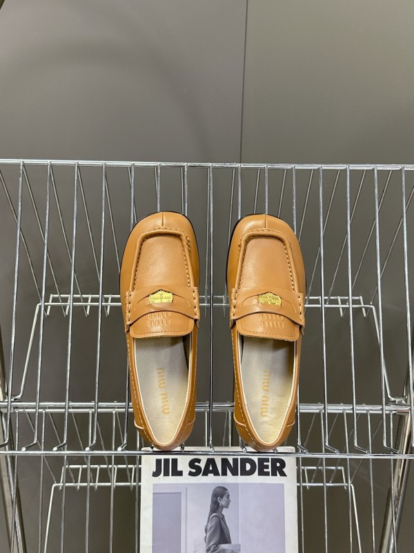 2025 Women Miu Miu Brown Leather Loafers