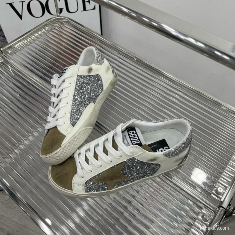 2025 Women GGDB Silver White Suede Leather Sneakers