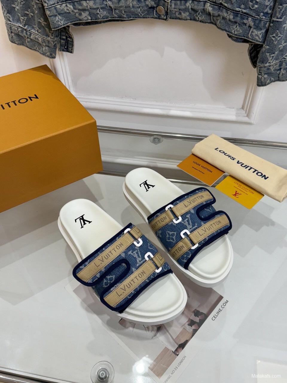 2025 Slippers Louis Vuitton Blue Canvas Slippers LY