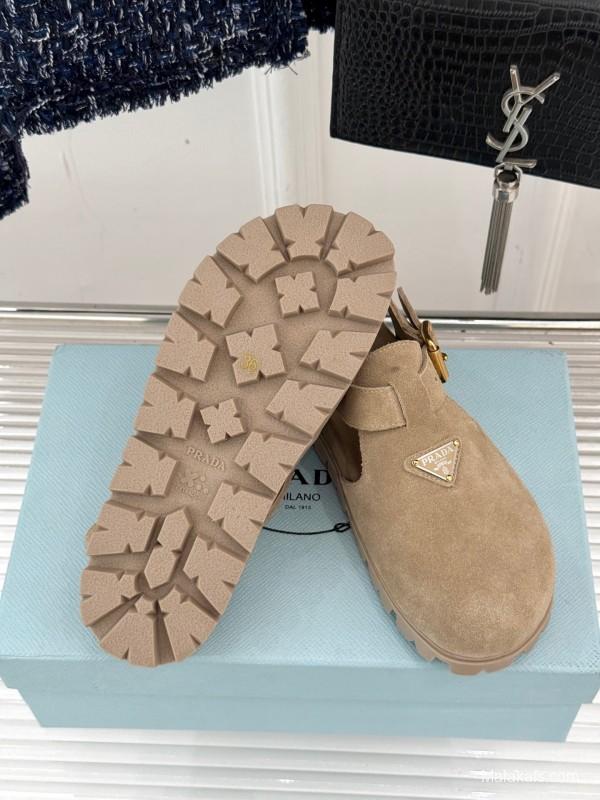 2025 Women Prada Beige Suede Sandals