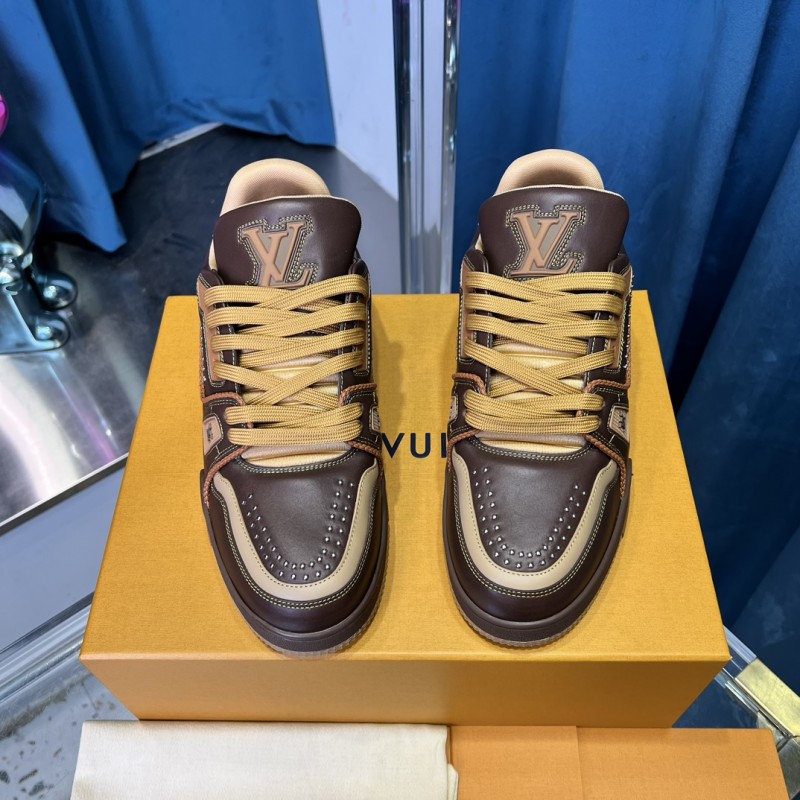 2025 Unisex Louis Vuitton Brown Beige Leather LV Trainer