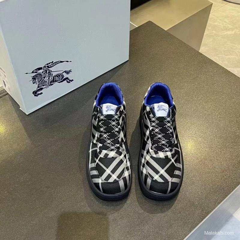 2024 Unisex Burberry Black White Nylon Sneakers