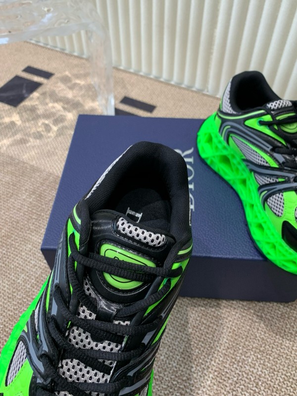 2024 Unisex Dior Green Black Leather Mesh Sneakers MJ00400