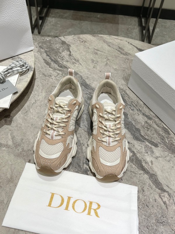 2025 Women Dior Beige White Mesh Leather Sneakers